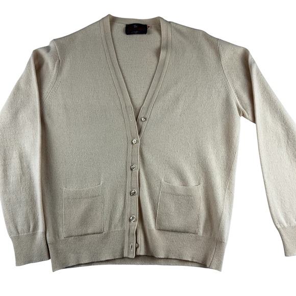 The Gleneagles Scotland Elegant Cream 100% Cashmere Cardigan 2-pocket Sweater 40 - Picture 1 of 9